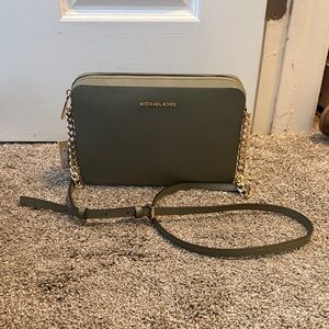 Michael Kors Army Green Crossbody Bag with Gold Accents